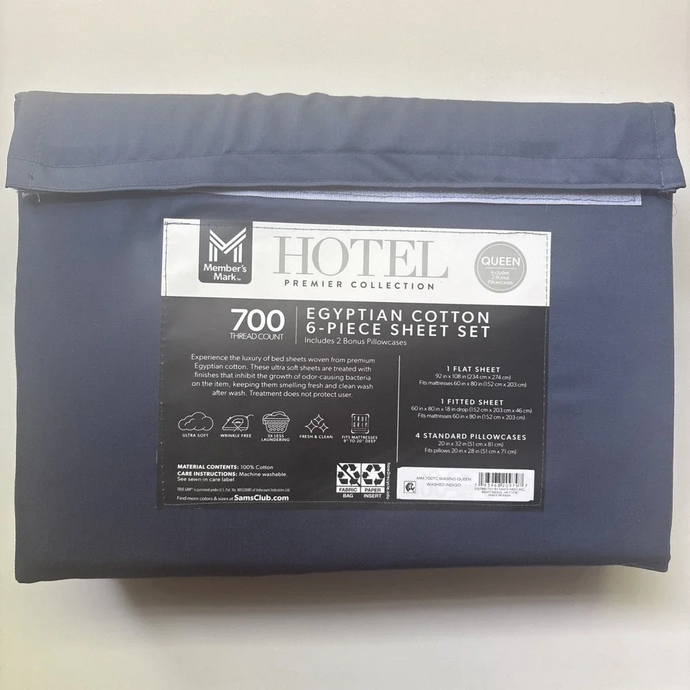 Member's Mark Egyptian Cotton 6-Piece Sheet Set, 700 Thread Count, Queen, Blue